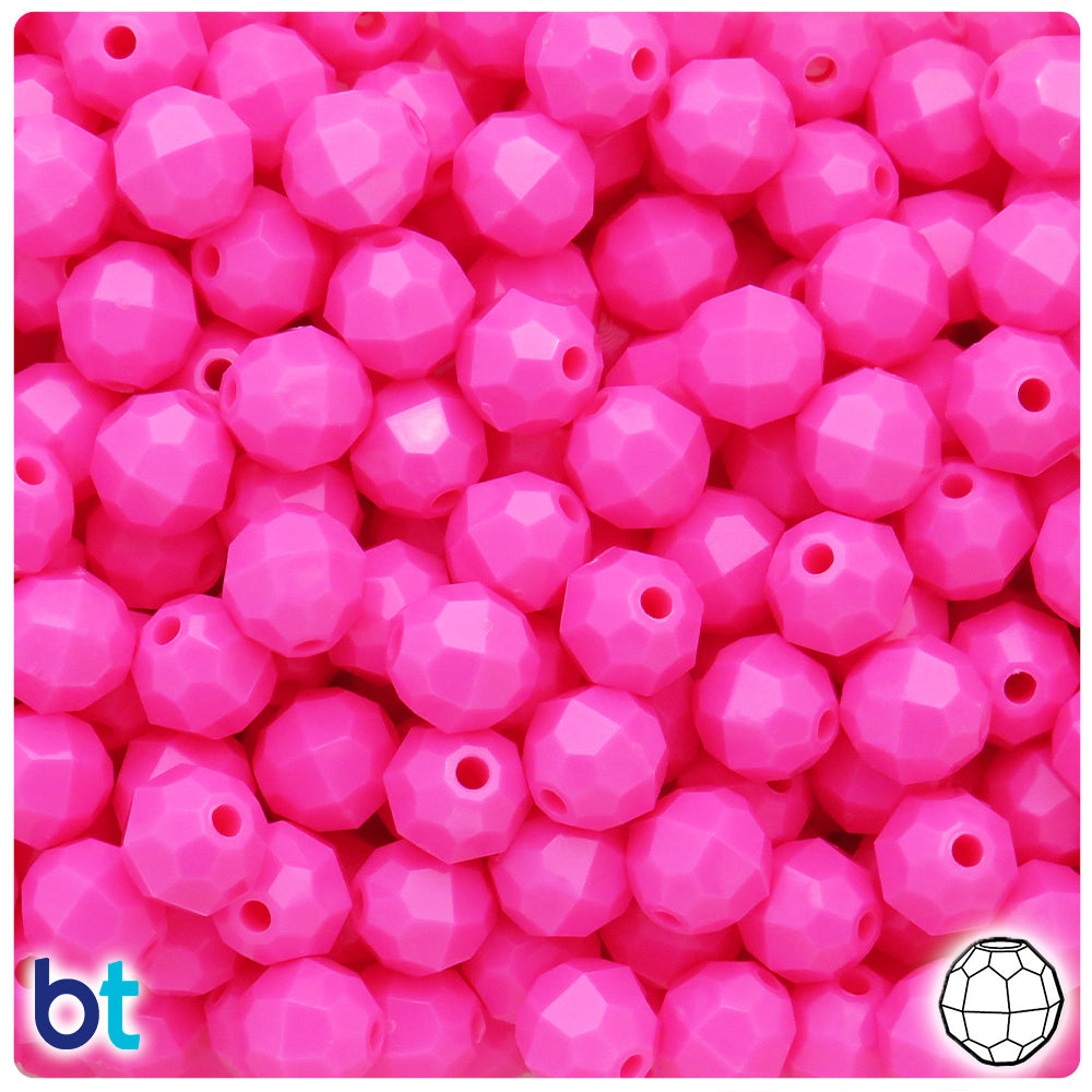 BeadTin Dark Pink Opaque 10mm Faceted Round Plastic Craft Beads (225pcs)
