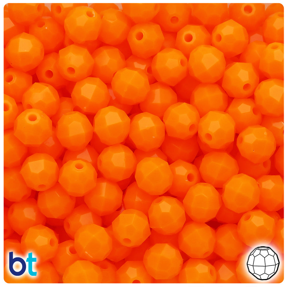 BeadTin Orange Opaque 10mm Faceted Round Plastic Craft Beads (225pcs)