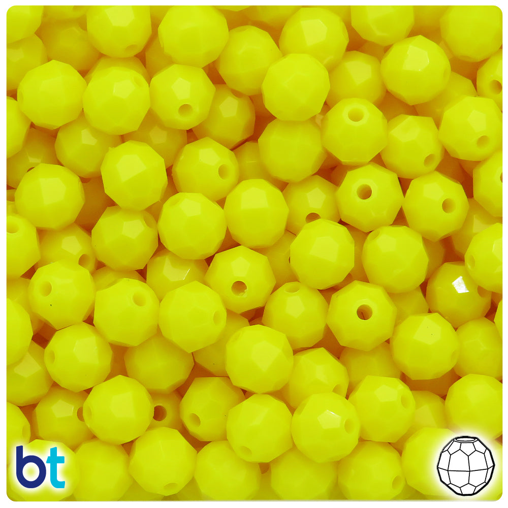 BeadTin Lemon Neon Bright 10mm Faceted Round Plastic Craft Beads (225pcs)