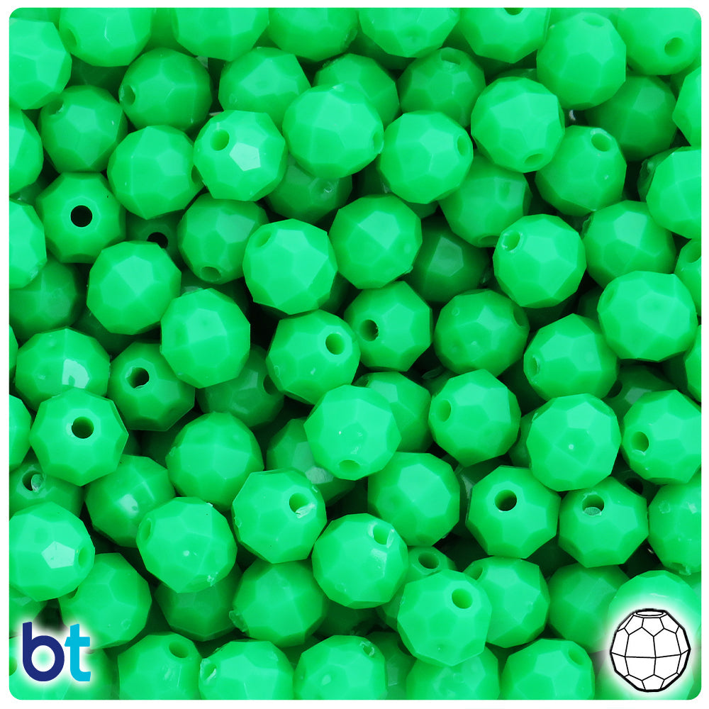 BeadTin Grasshopper Neon Bright 10mm Faceted Round Plastic Craft Beads (225pcs)