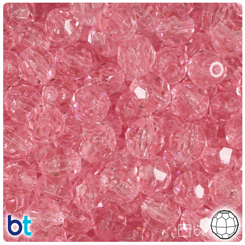 BeadTin Pale Pink Transparent 10mm Faceted Round Plastic Craft Beads (225pcs)