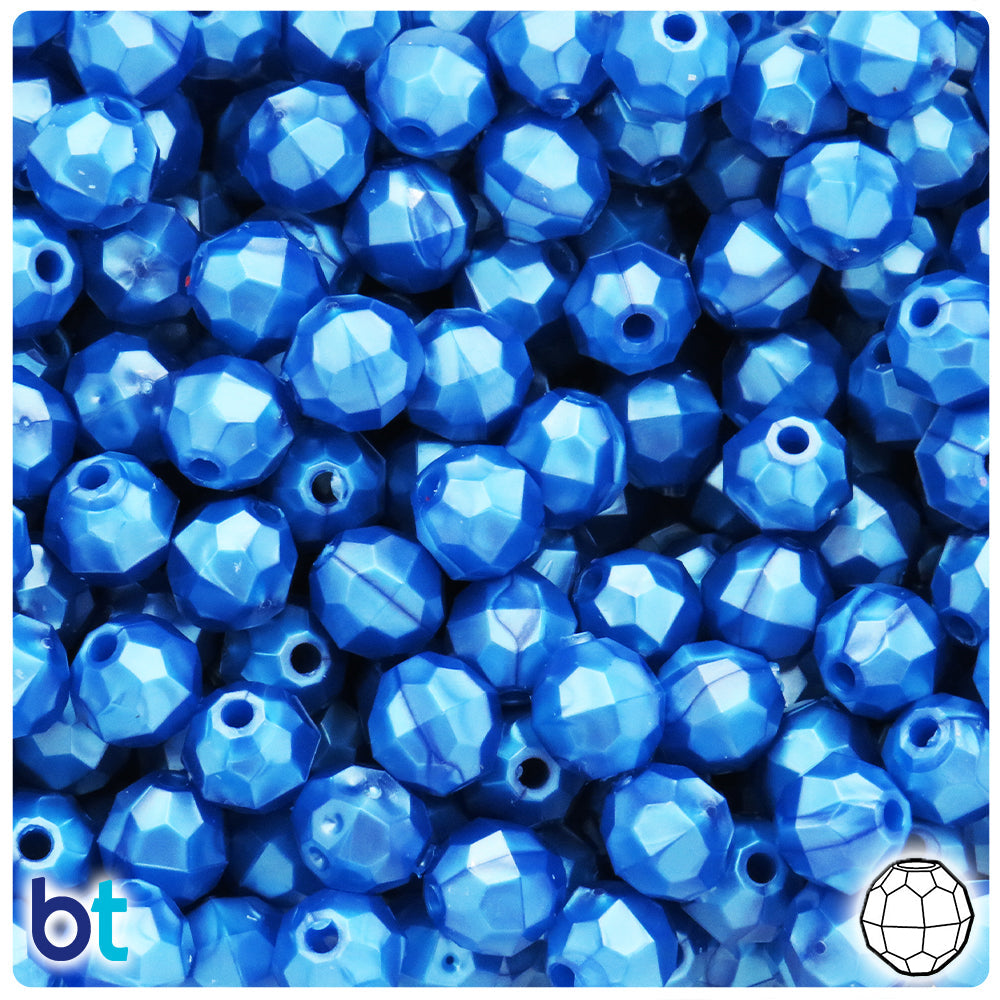 BeadTin Dark Blue Pearl 10mm Faceted Round Plastic Craft Beads (225pcs)