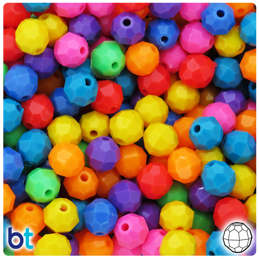 BeadTin Circus Opaque Mix 10mm Faceted Round Plastic Craft Beads (225pcs)
