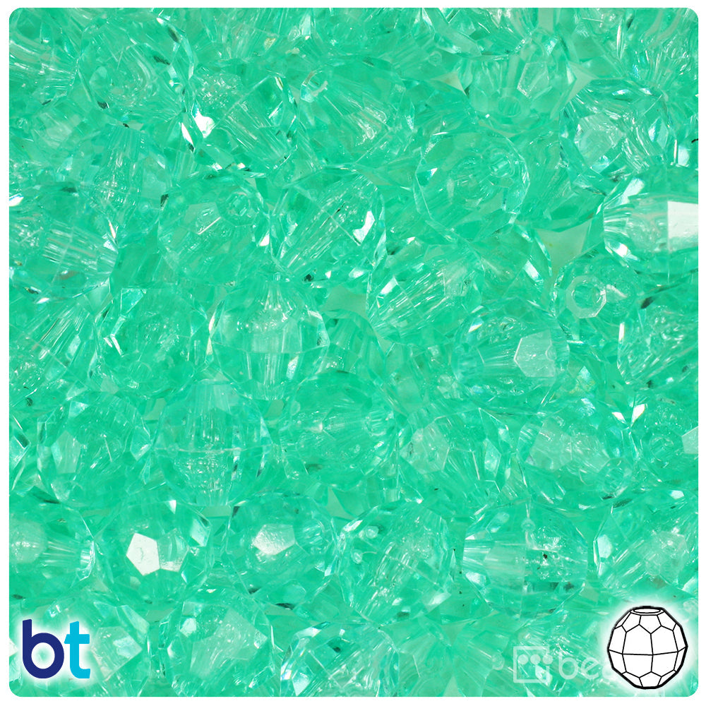 BeadTin Green Aqua Transparent 12mm Faceted Round Plastic Craft Beads (180pcs)