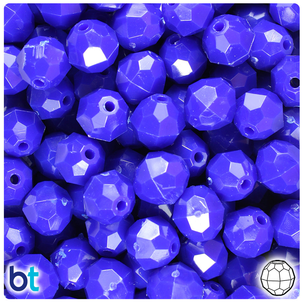 BeadTin Royal Blue Opaque 12mm Faceted Round Plastic Craft Beads (180pcs)