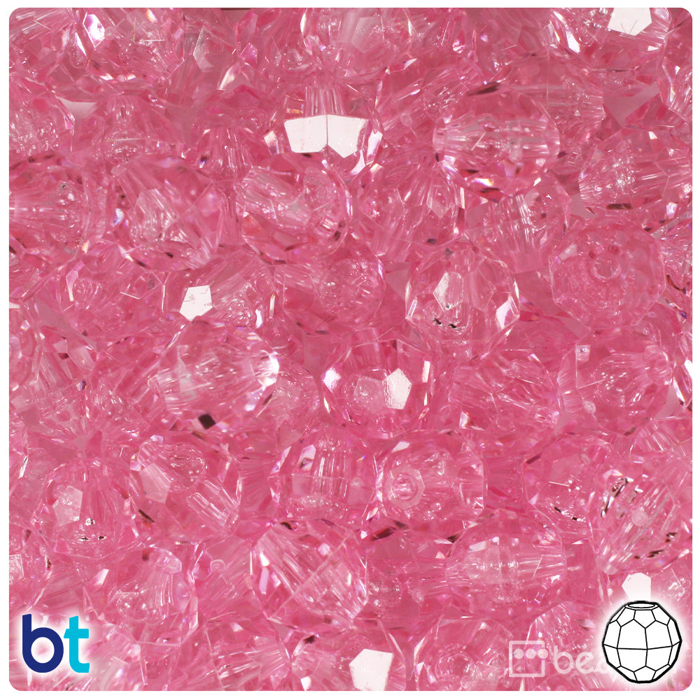 BeadTin Pale Pink Transparent 12mm Faceted Round Plastic Craft Beads (180pcs)