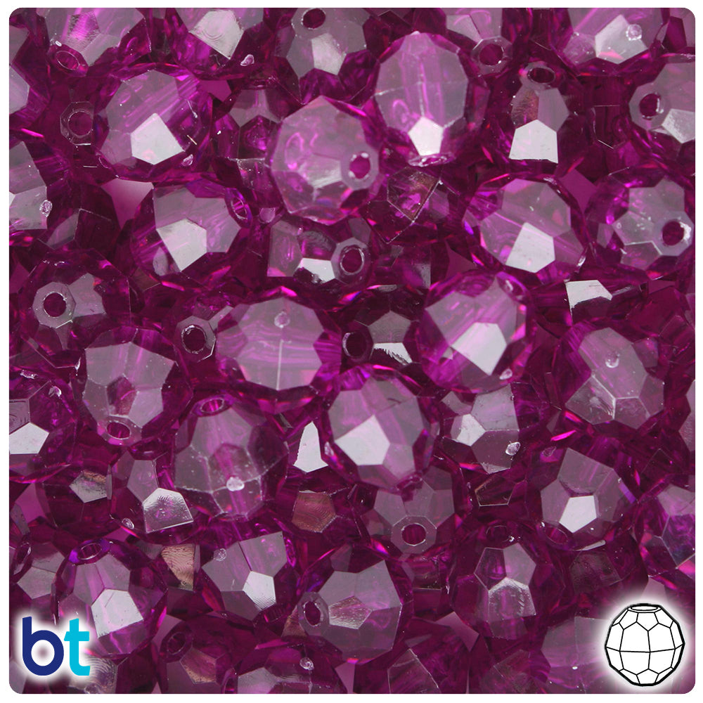 BeadTin Lilac Transparent 12mm Faceted Round Plastic Craft Beads (180pcs)