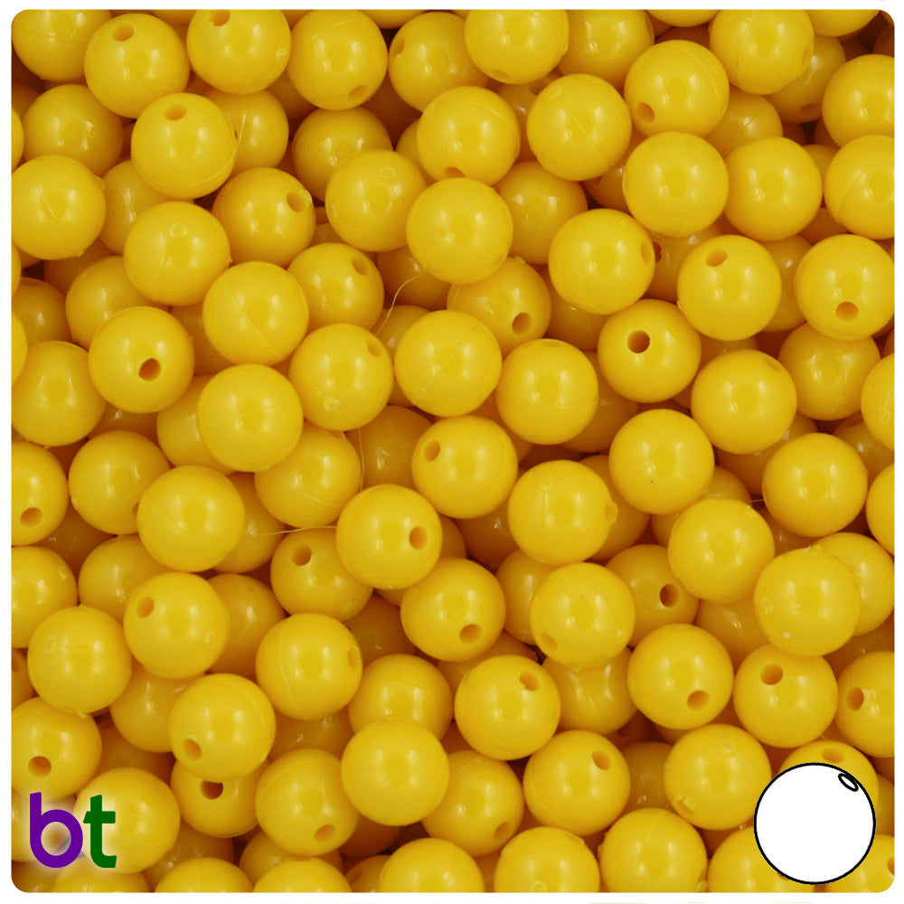 BeadTin Bright Yellow Opaque 8mm Round Plastic Craft Beads (300pcs)