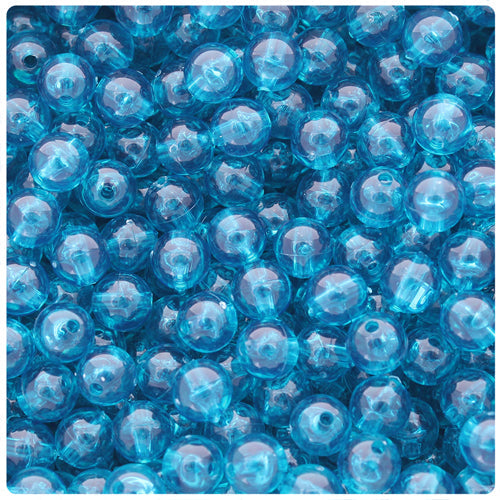 BeadTin Teal Transparent 8mm Round Plastic Craft Beads (300pcs)