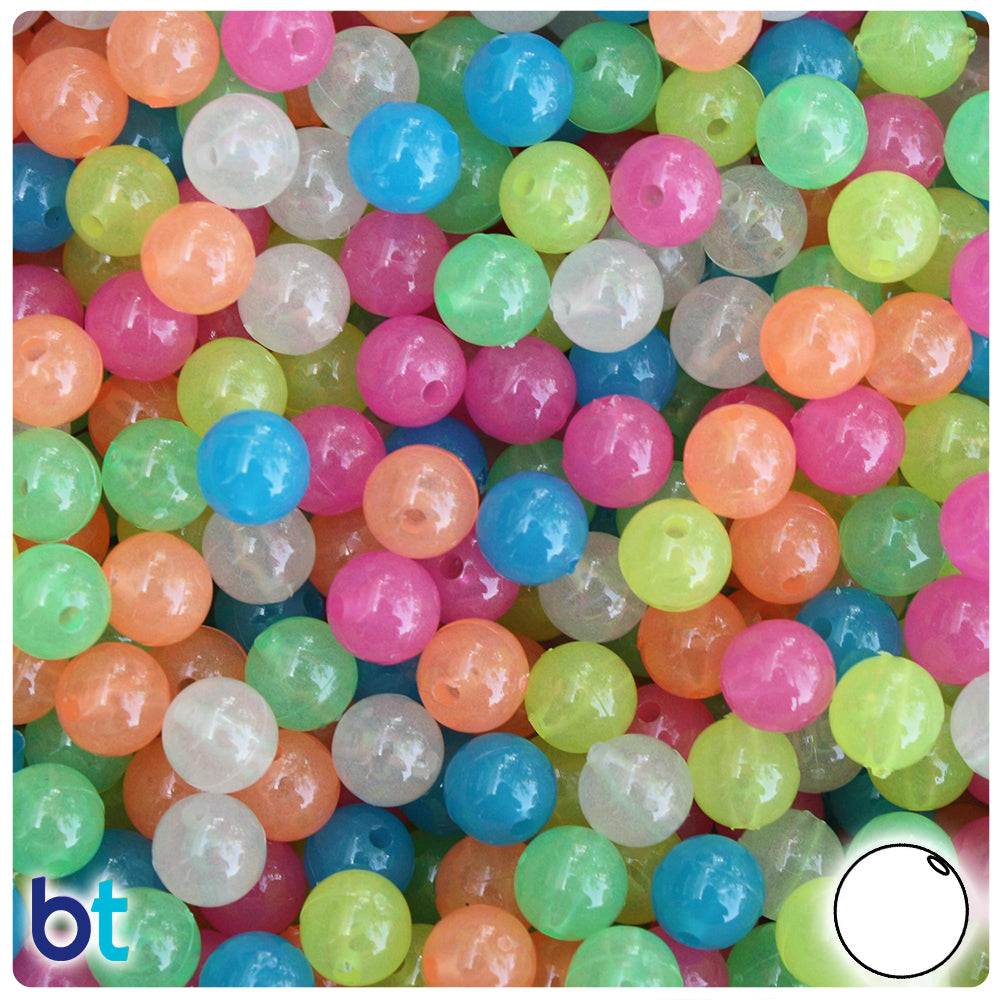 BeadTin Glow Mix 8mm Round Plastic Craft Beads (300pcs)