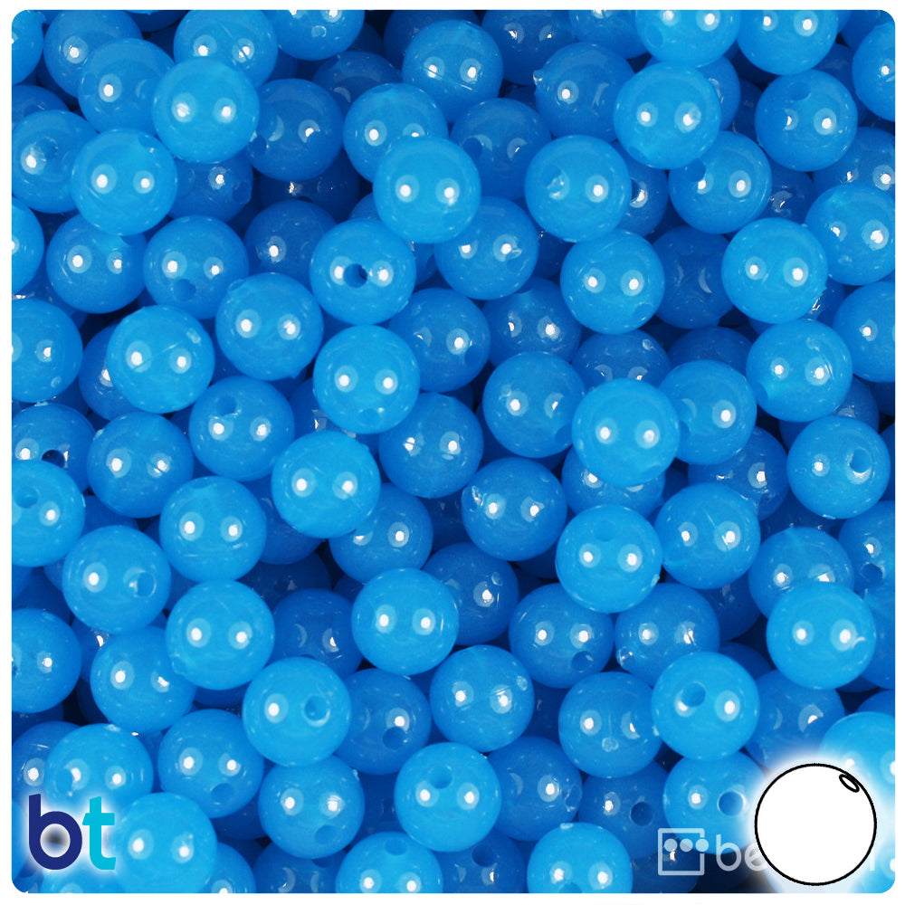 BeadTin Blue Glow 8mm Round Plastic Craft Beads (300pcs)