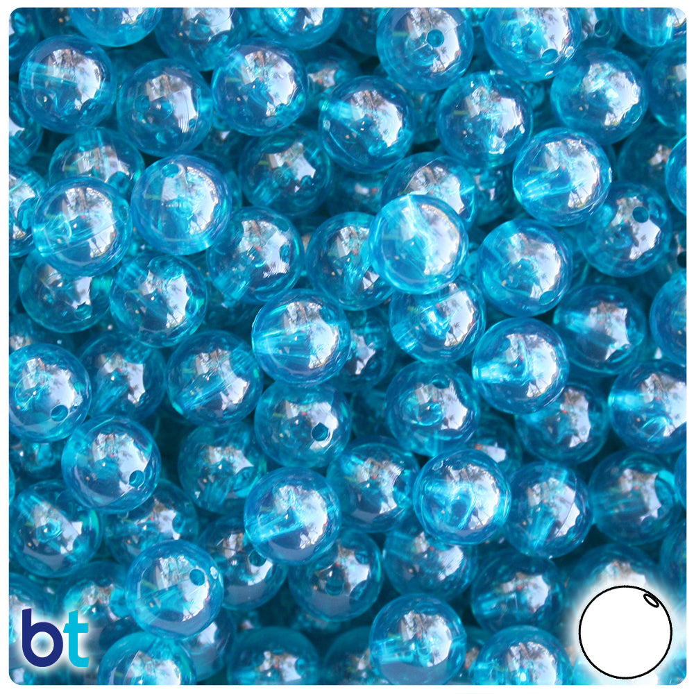 BeadTin Teal Transparent 10mm Round Plastic Craft Beads (150pcs)