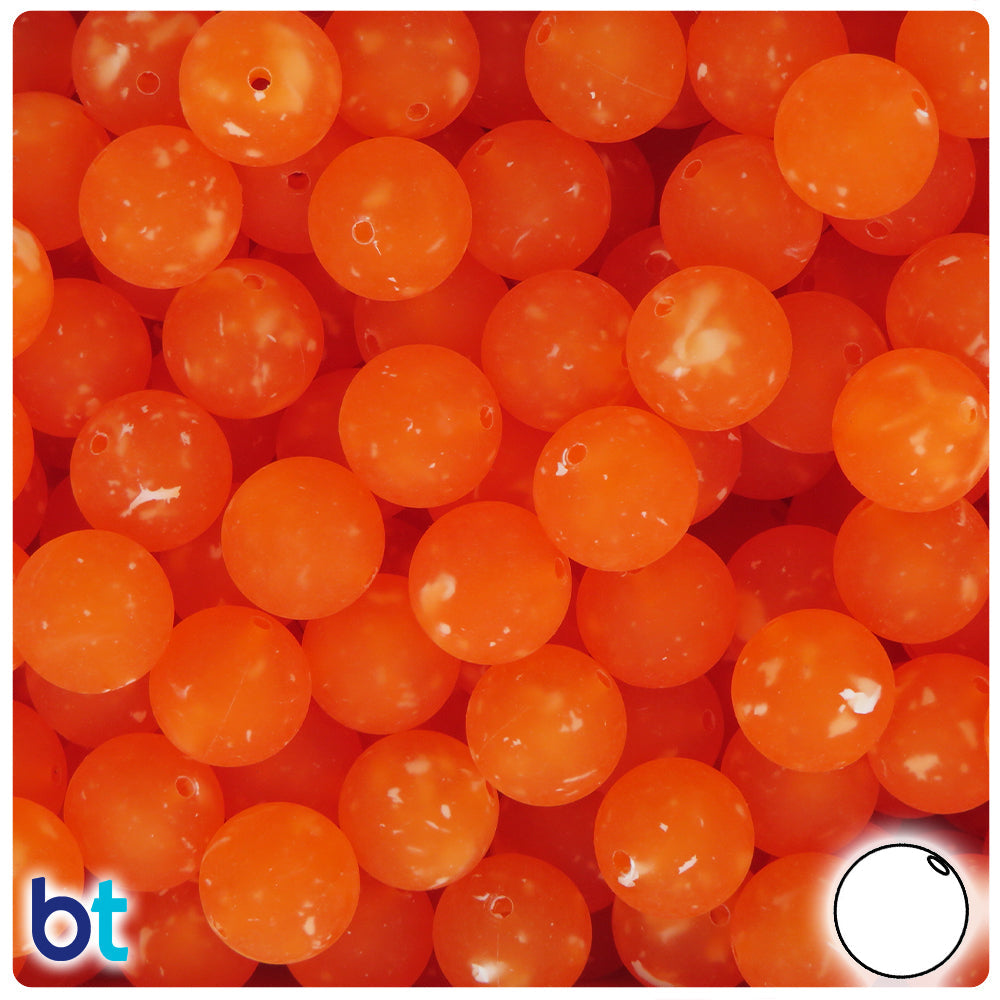 BeadTin Orange Frosted w/White Swirls 12mm Round Plastic Craft Beads (60pcs)