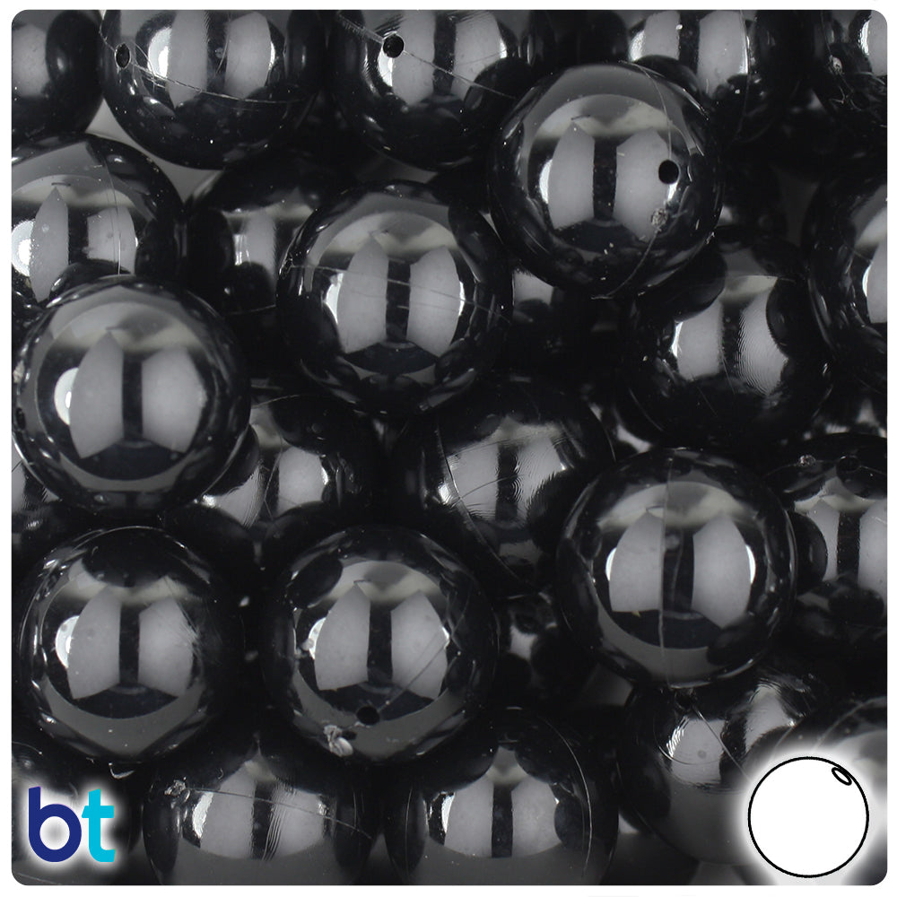 BeadTin Black Opaque 18mm Round Plastic Craft Beads (10pcs)