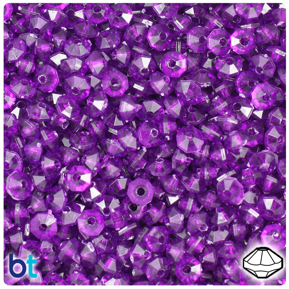 BeadTin Dark Amethyst Transparent 6mm Faceted Rondelle Plastic Craft Beads (1350pcs)