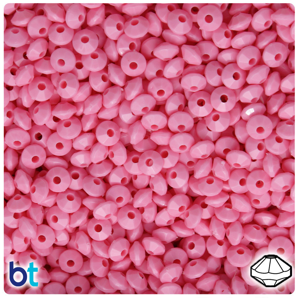 BeadTin Baby Pink Opaque 6mm Faceted Rondelle Plastic Craft Beads (1350pcs)