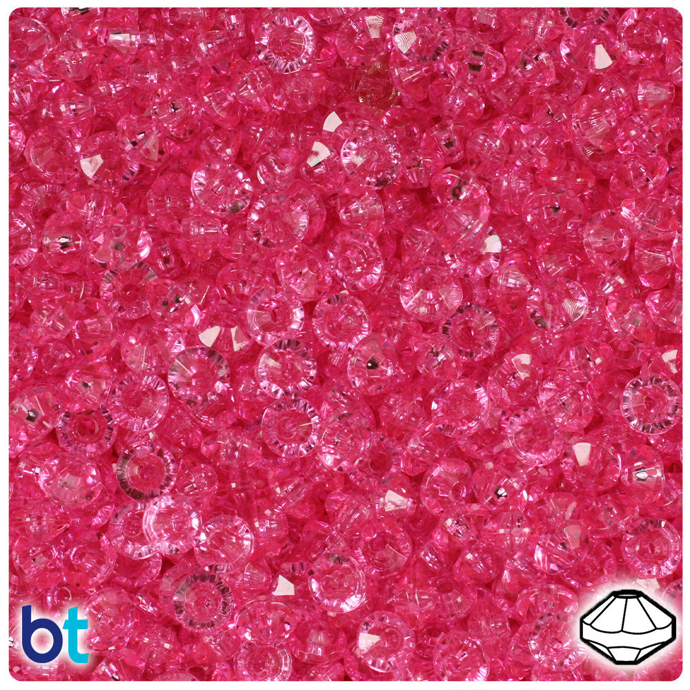 BeadTin Medium Pink Transparent 6mm Faceted Rondelle Plastic Craft Beads (1350pcs)