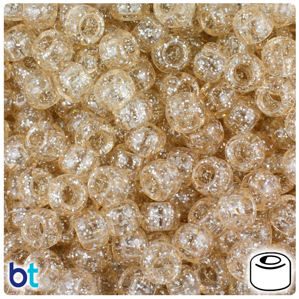 BeadTin Champagne Sparkle 9mm Barrel Plastic Pony Beads (500pcs)