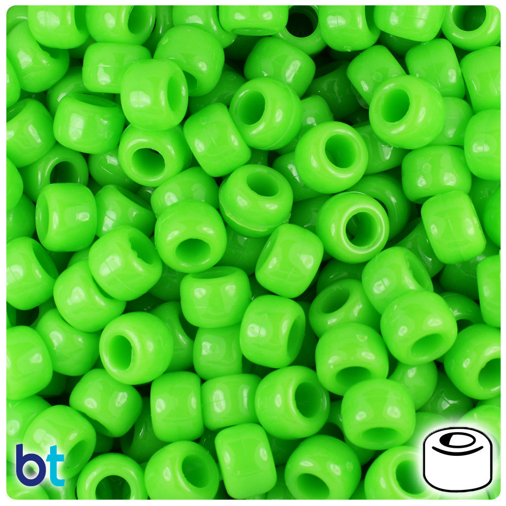 BeadTin Lime Opaque 9mm Barrel Plastic Pony Beads (500pcs)
