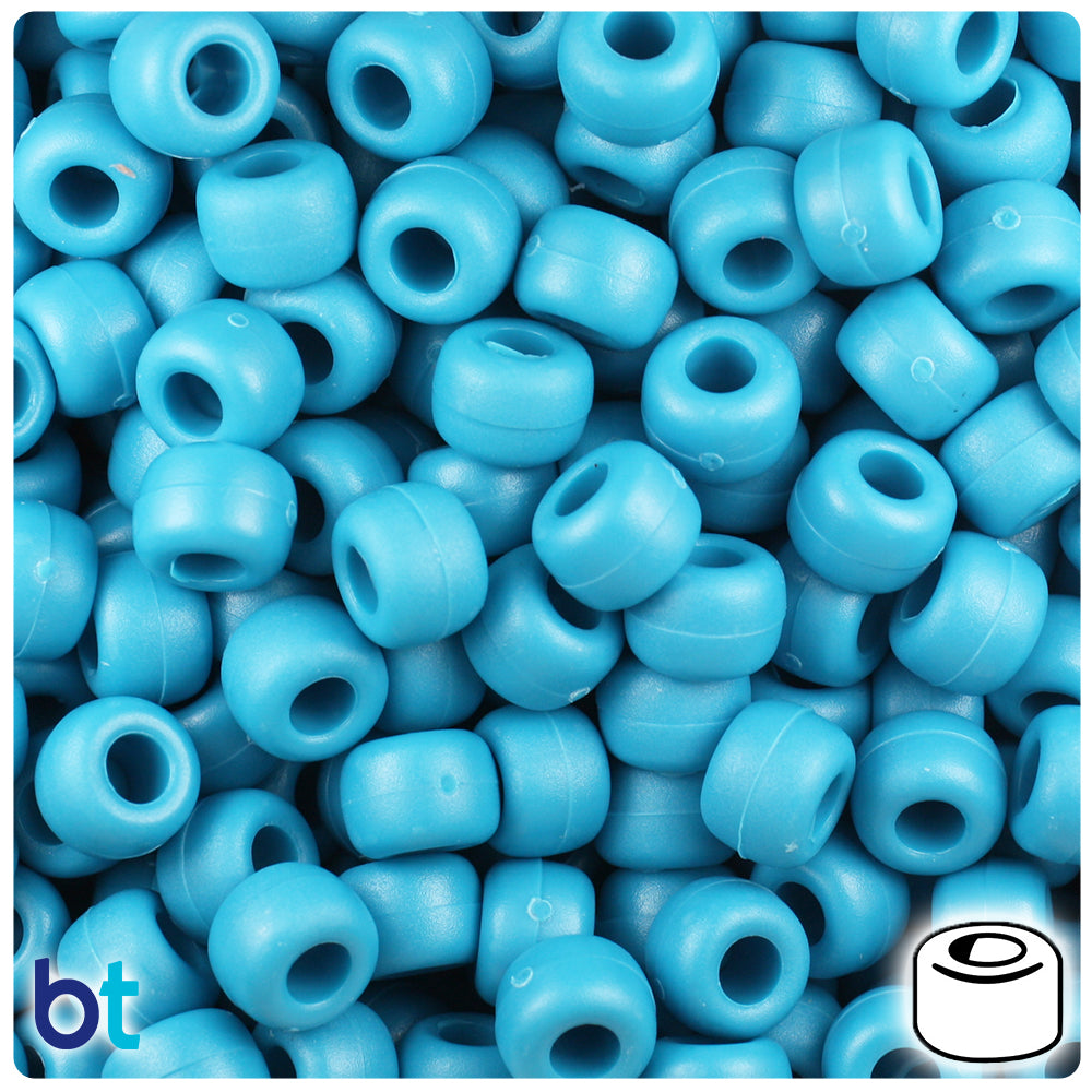 BeadTin Dark Turquoise Matte 9mm Barrel Plastic Pony Beads (500pcs)