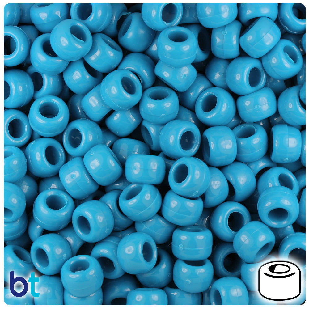 BeadTin Dark Turquoise Opaque 9mm Barrel Plastic Pony Beads (500pcs)