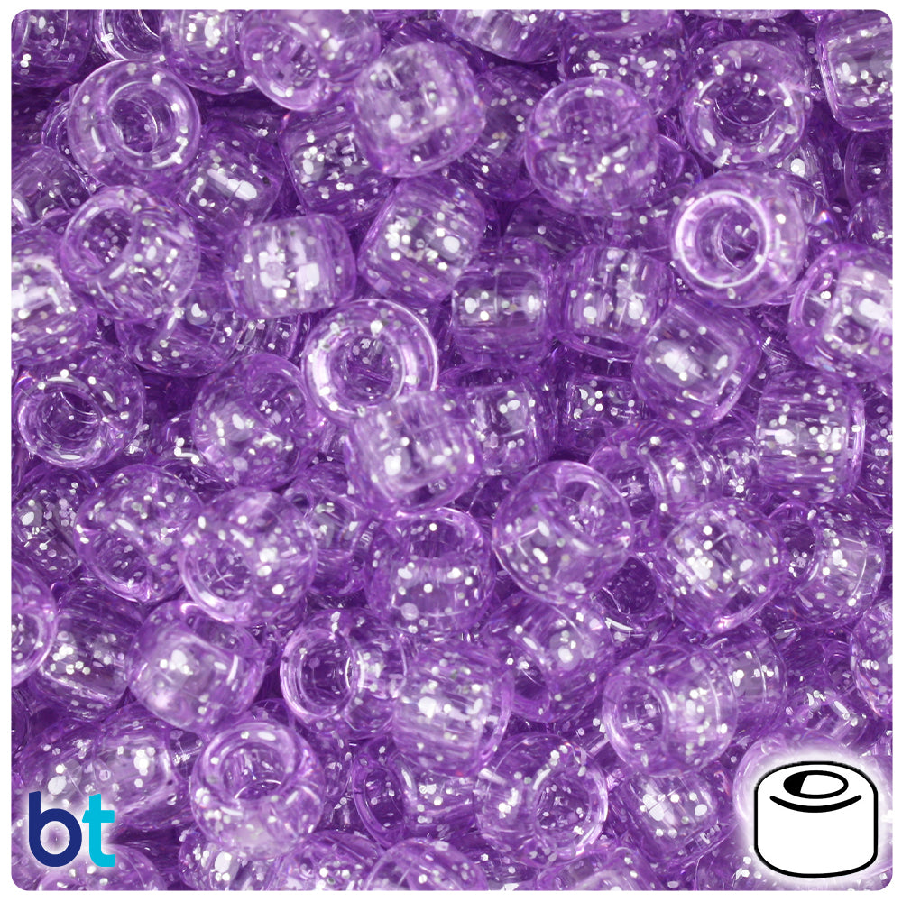 BeadTin Light Amethyst Sparkle 9mm Barrel Plastic Pony Beads (500pcs)