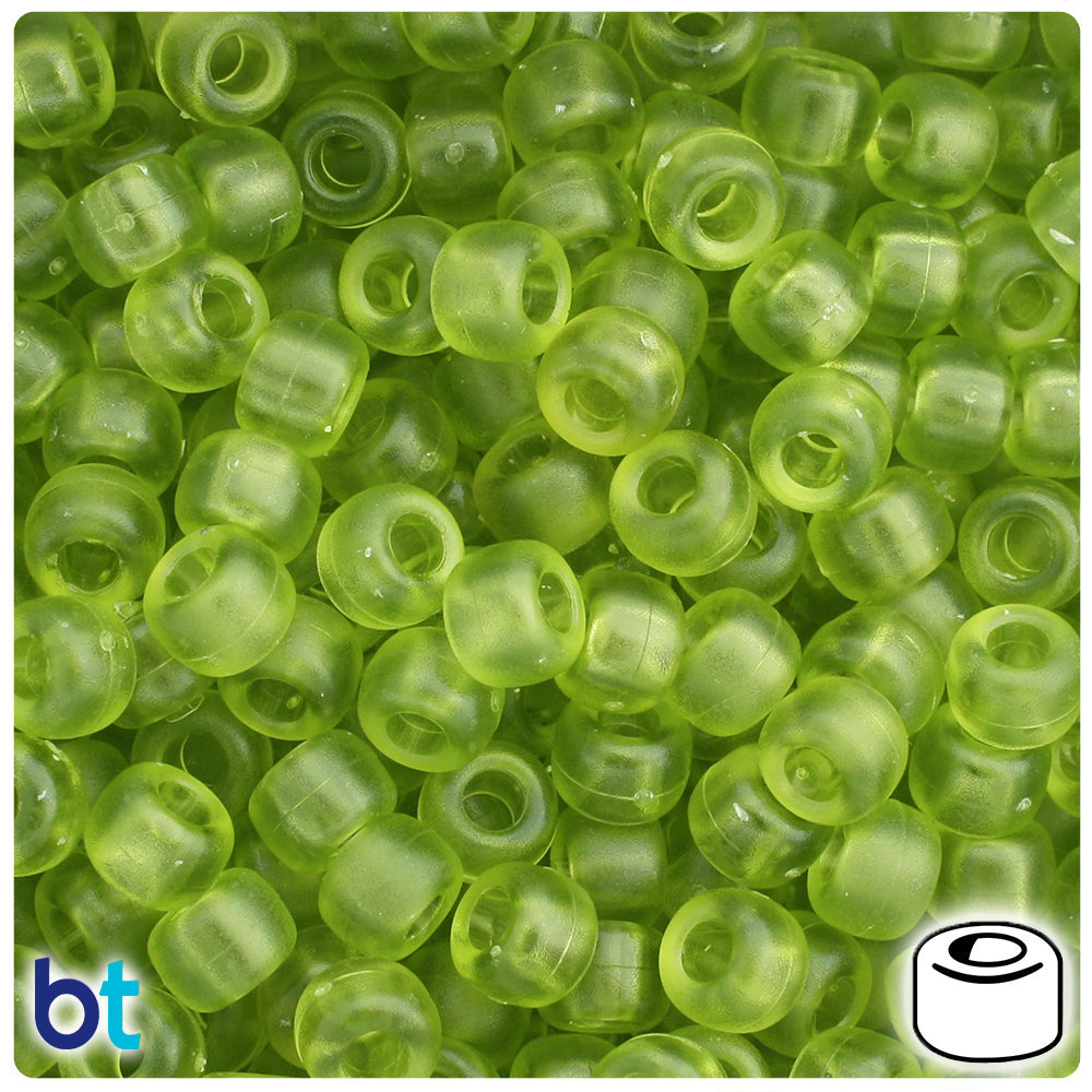 BeadTin Light Avocado Frosted 9mm Barrel Plastic Pony Beads (500pcs)