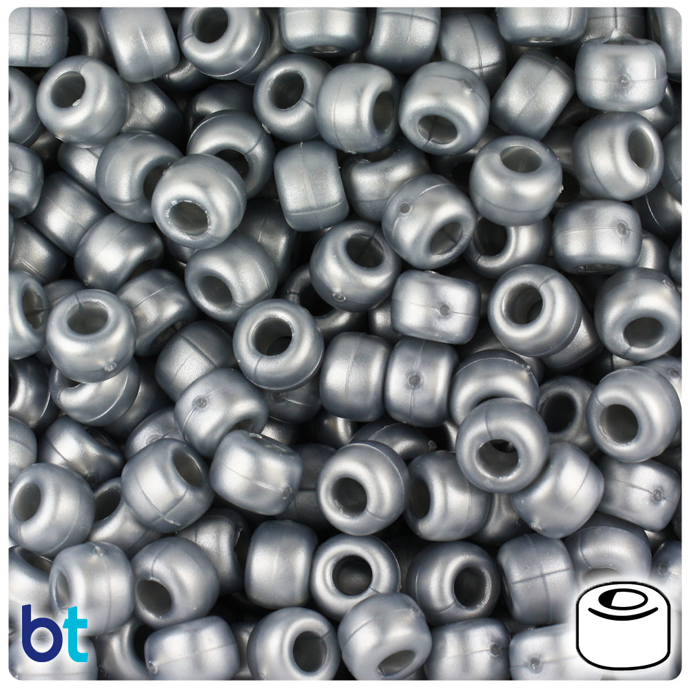 BeadTin Grey Ashed Pearl 9mm Barrel Plastic Pony Beads (500pcs)