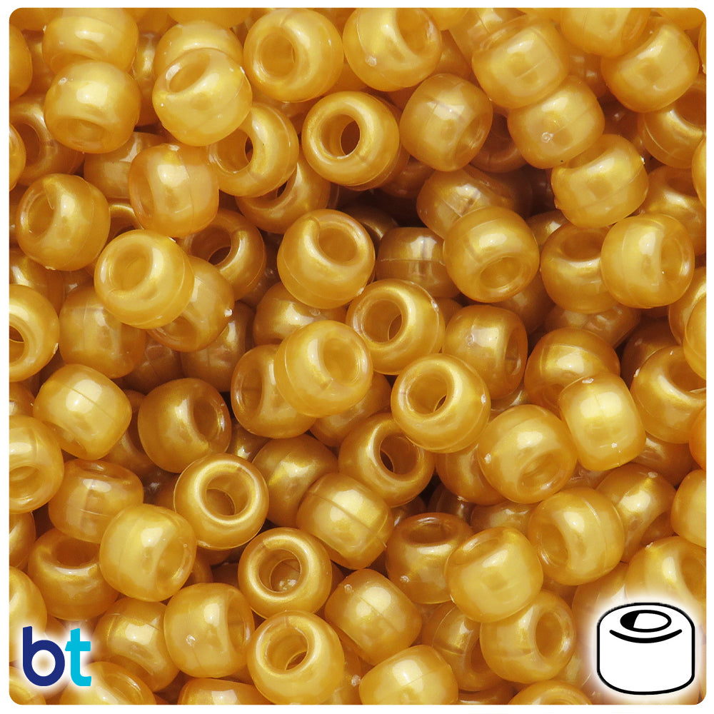 BeadTin Light Bronze Pearl 9mm Barrel Plastic Pony Beads (500pcs)