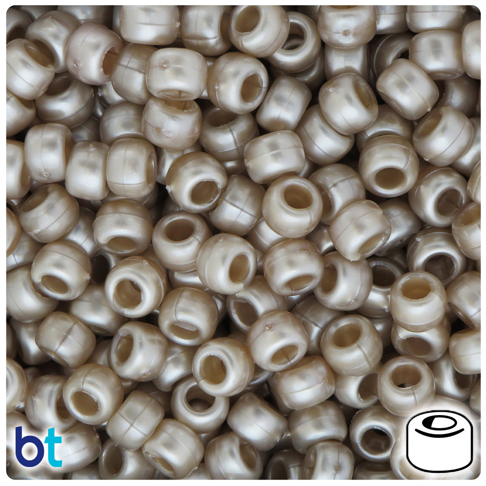 BeadTin Medium Amber Pearl 9mm Barrel Plastic Pony Beads (500pcs)
