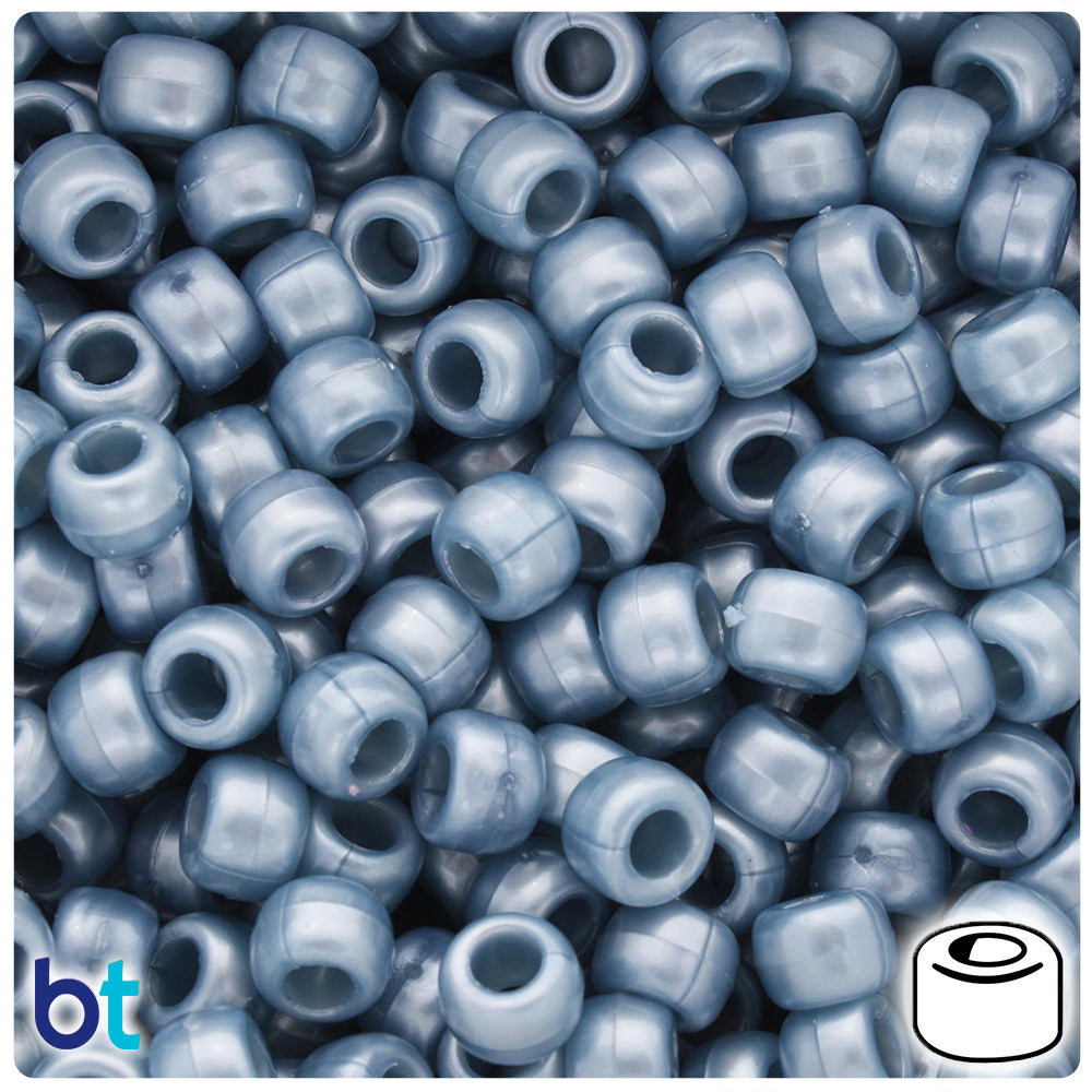 BeadTin Medium Steel Blue Pearl 9mm Barrel Plastic Pony Beads (500pcs)