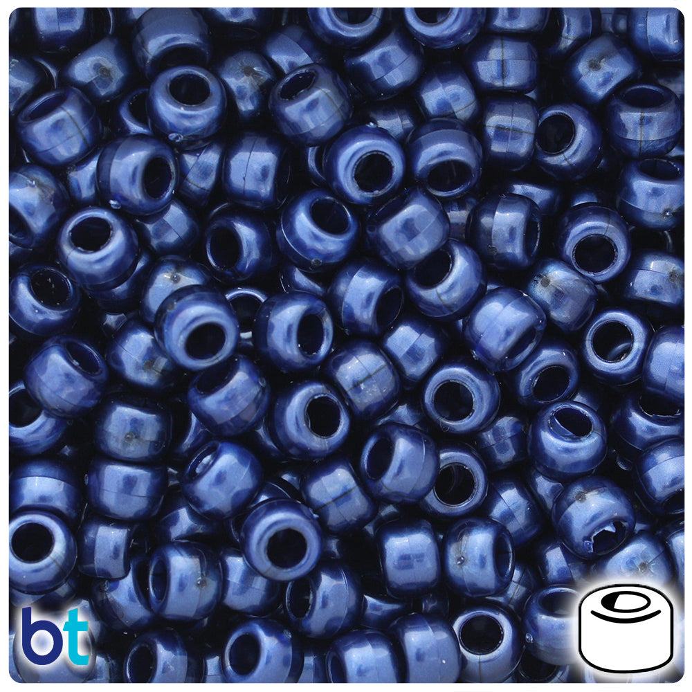 BeadTin Dark Montana Blue Pearl 9mm Barrel Plastic Pony Beads (500pcs)