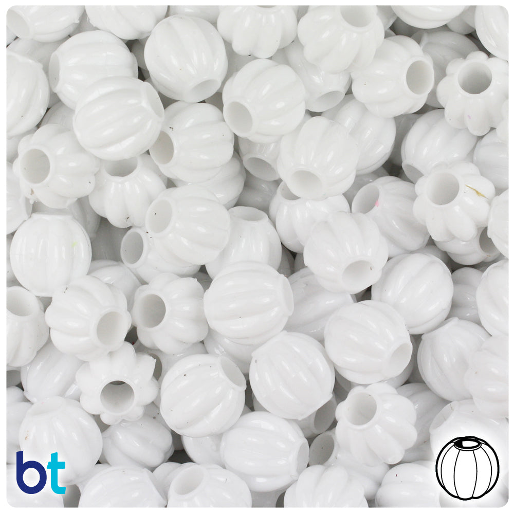 BeadTin White Opaque 10mm Melon Plastic Pony Beads (300pcs)