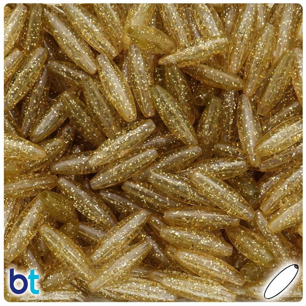 BeadTin Gold Sparkle 19mm Spaghetti Plastic Craft Beads (150pcs)