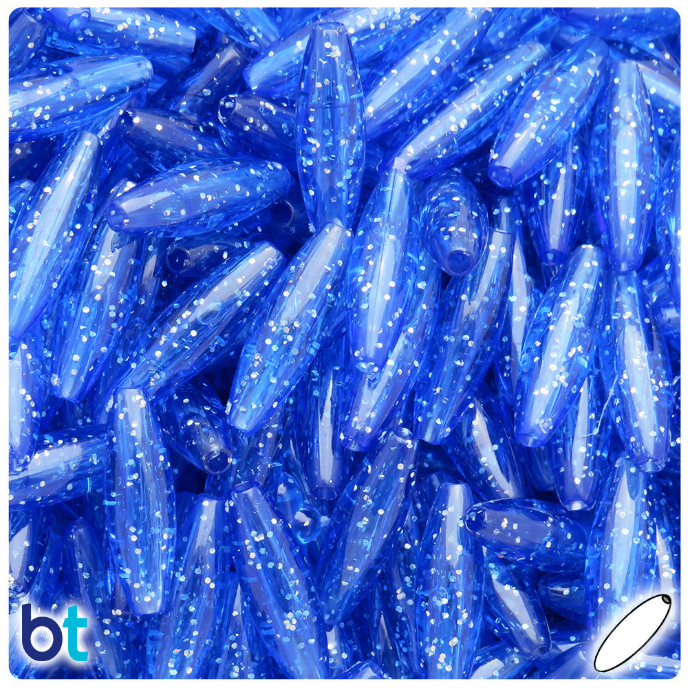 BeadTin Dark Sapphire Sparkle 19mm Spaghetti Plastic Craft Beads (150pcs)