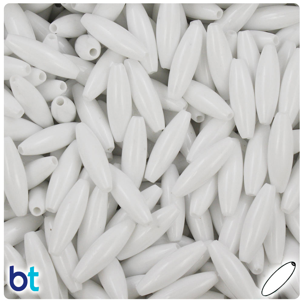 BeadTin Bright White Opaque 19mm Spaghetti Plastic Craft Beads (150pcs)