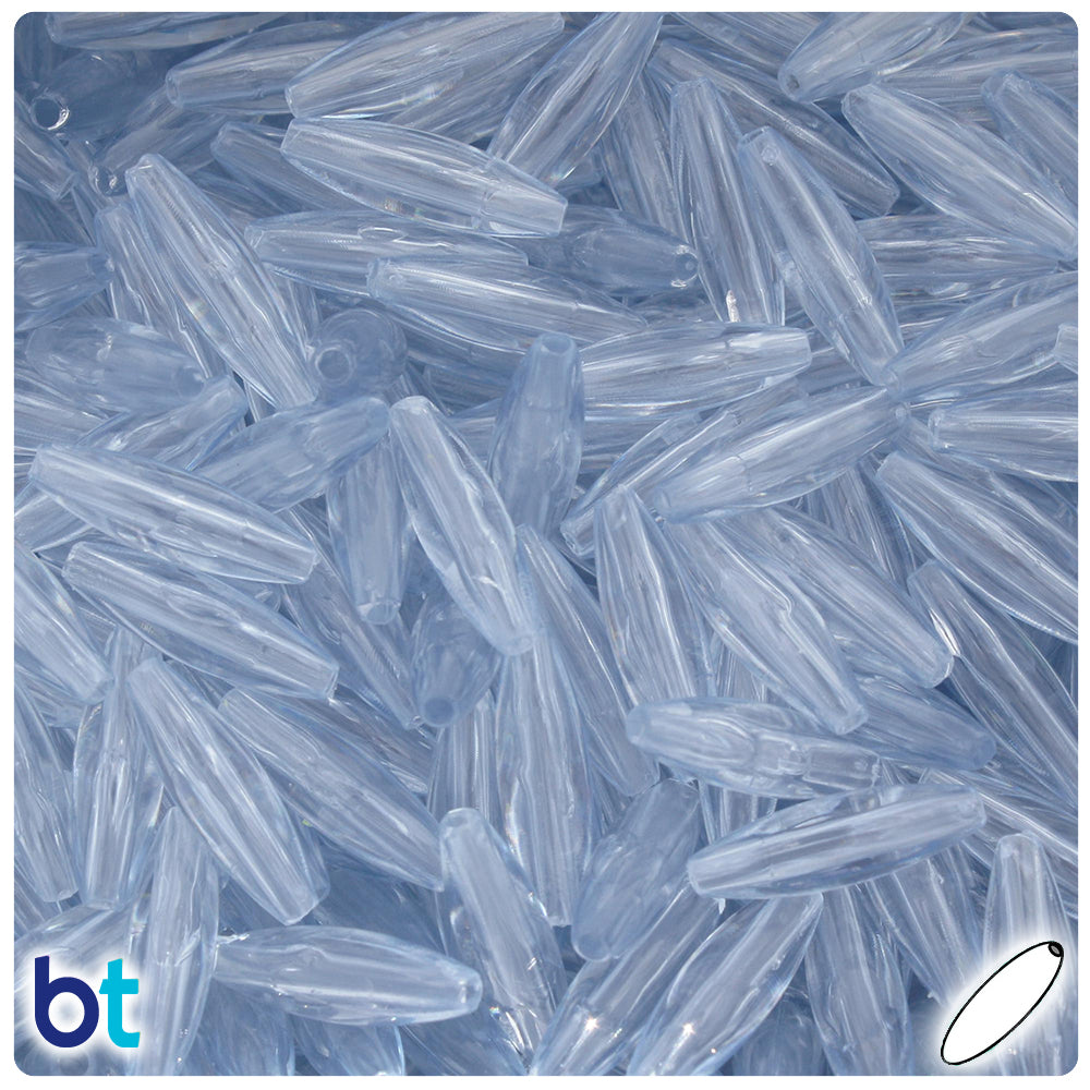 BeadTin Ice Blue Transparent 19mm Spaghetti Plastic Craft Beads (150pcs)