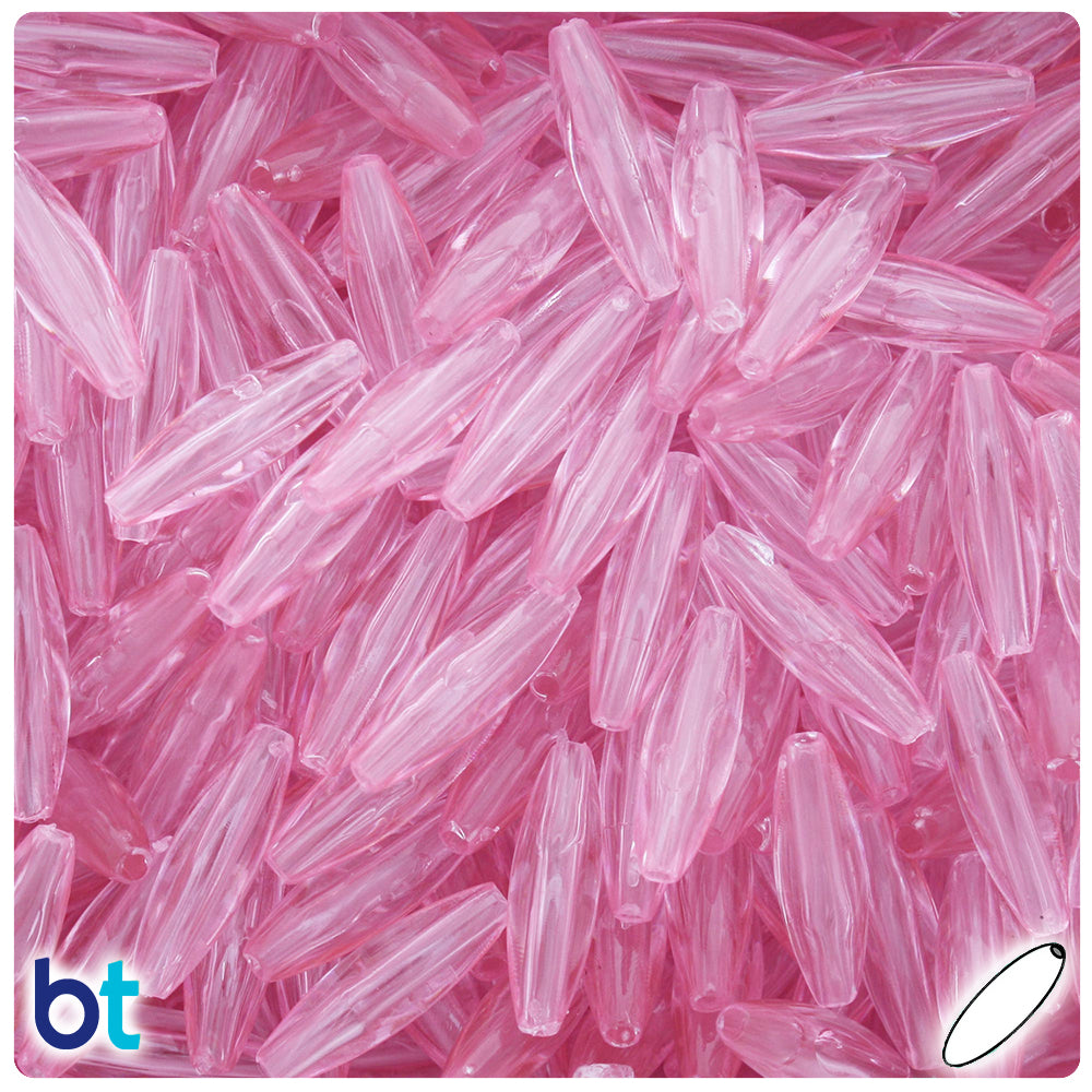 BeadTin Pale Pink Transparent 19mm Spaghetti Plastic Craft Beads (150pcs)