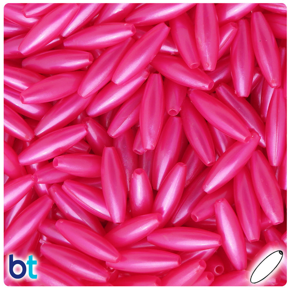 BeadTin Hot Pink Pearl 19mm Spaghetti Plastic Craft Beads (150pcs)