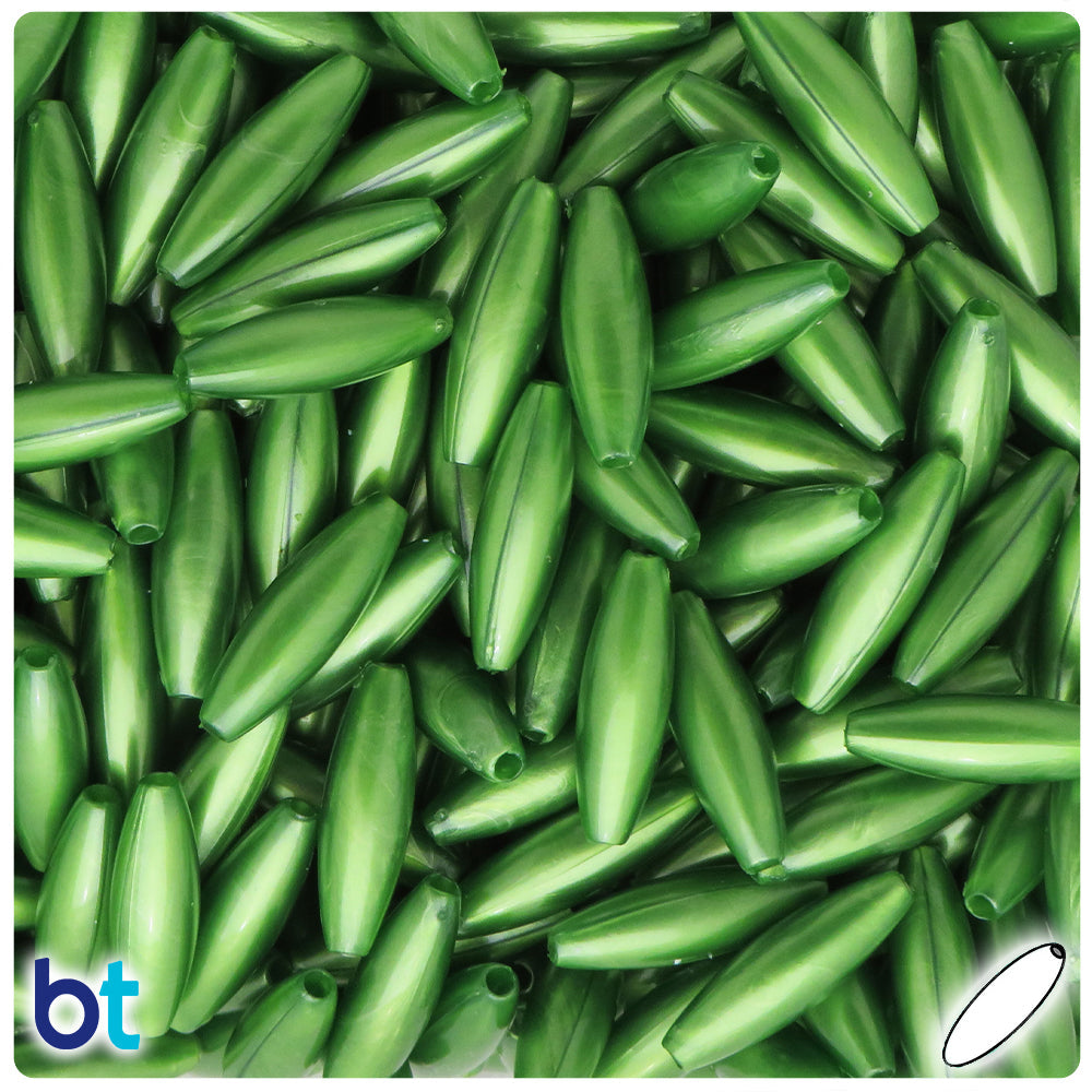 BeadTin Dark Green Pearl 19mm Spaghetti Plastic Craft Beads (150pcs)