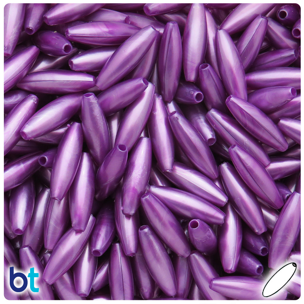 BeadTin Violet Pearl 19mm Spaghetti Plastic Craft Beads (150pcs)