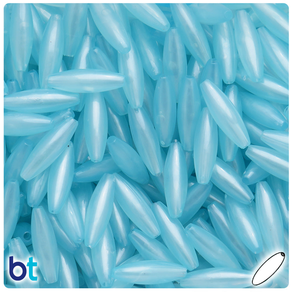 BeadTin Light Blue Translucent 19mm Spaghetti Plastic Craft Beads (150pcs)