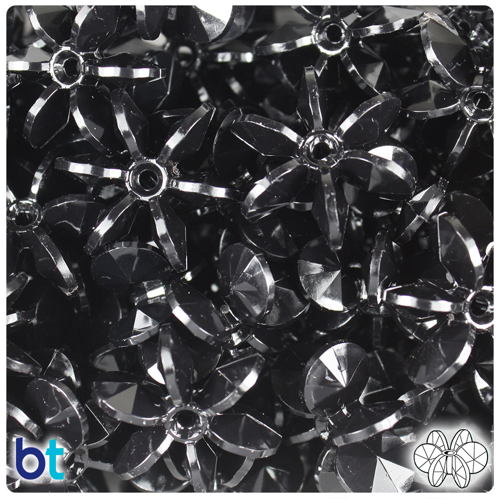 BeadTin Black Opaque 25mm SunBurst Plastic Craft Beads (80pcs)