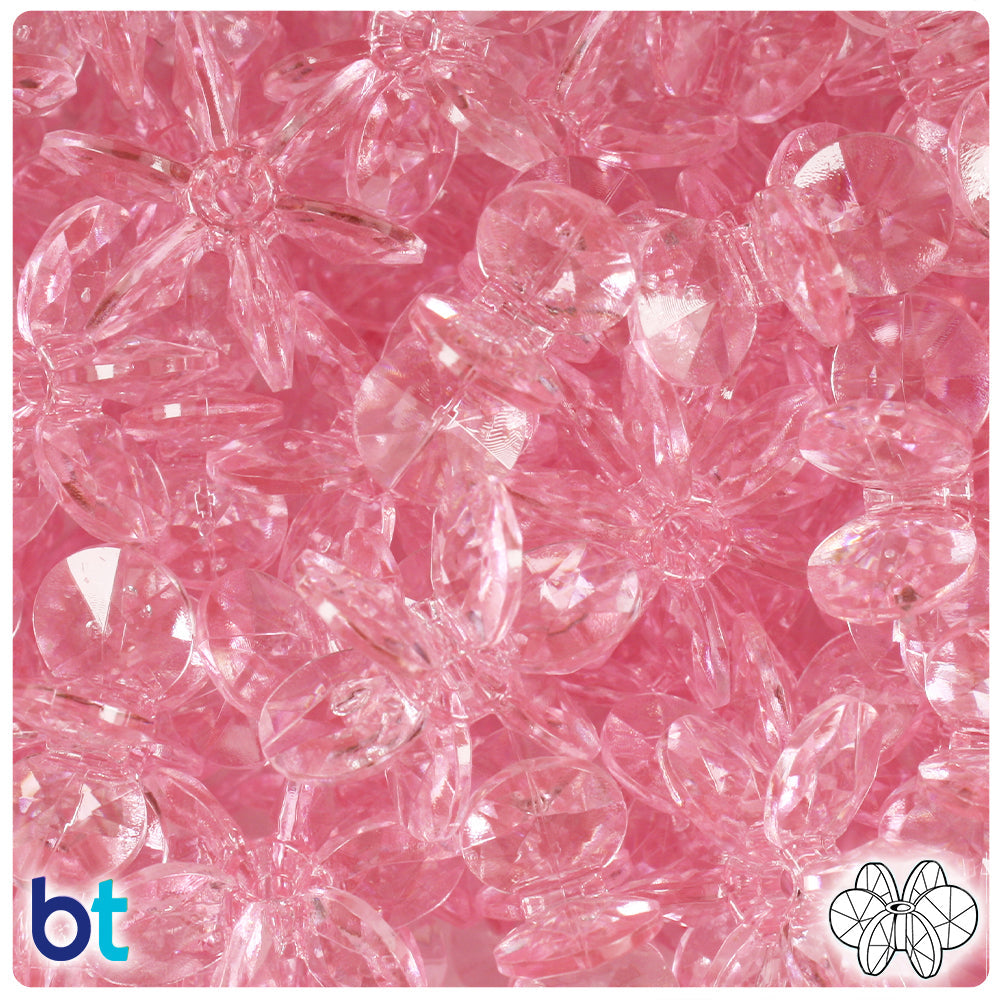 BeadTin Pale Pink Transparent 25mm SunBurst Plastic Craft Beads (80pcs)
