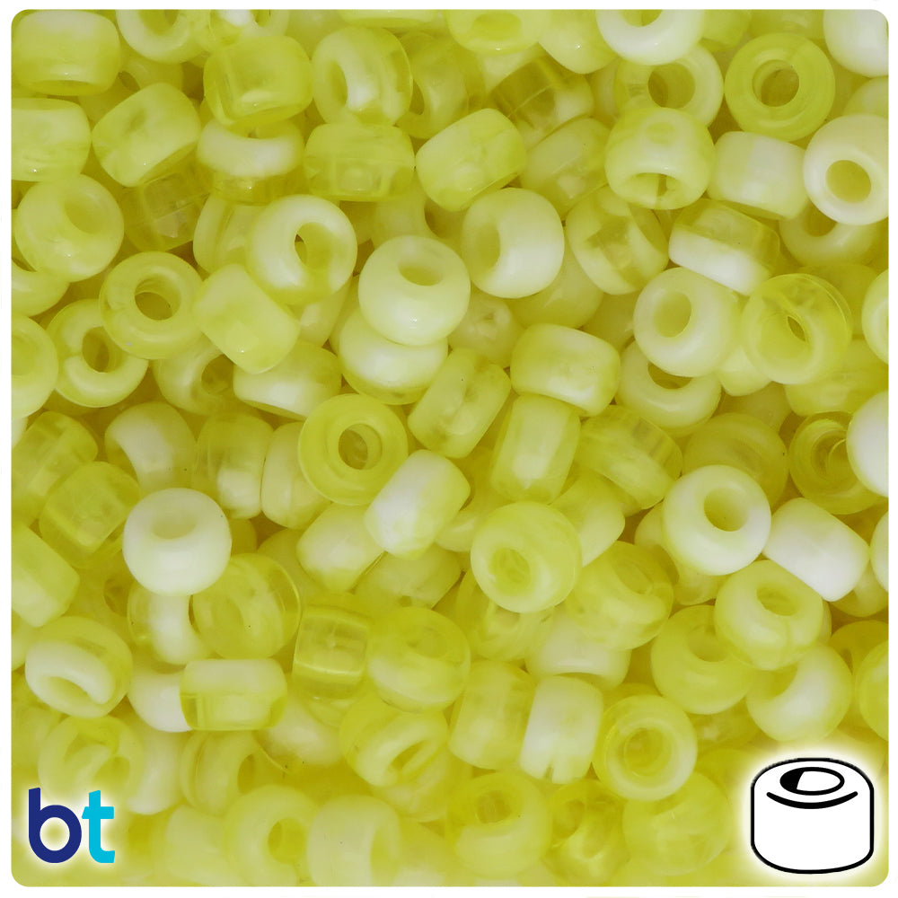 BeadTin Yellow Marbled 9x6mm Barrel Plastic Pony Beads (300pcs)