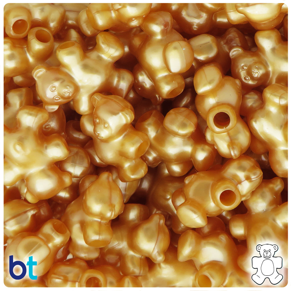 BeadTin Gold Pearl 25mm Teddy Bear Plastic Pony Beads (24pcs)