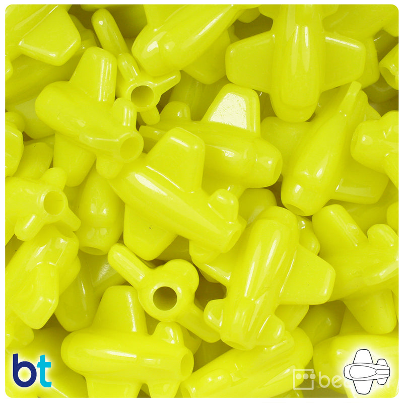 BeadTin Lemon Neon Bright 25mm Airplane Plastic Pony Beads (24pcs)