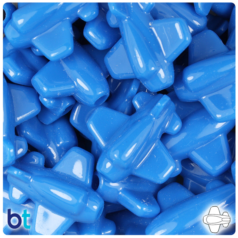 BeadTin True Blue Neon Bright 25mm Airplane Plastic Pony Beads (24pcs)