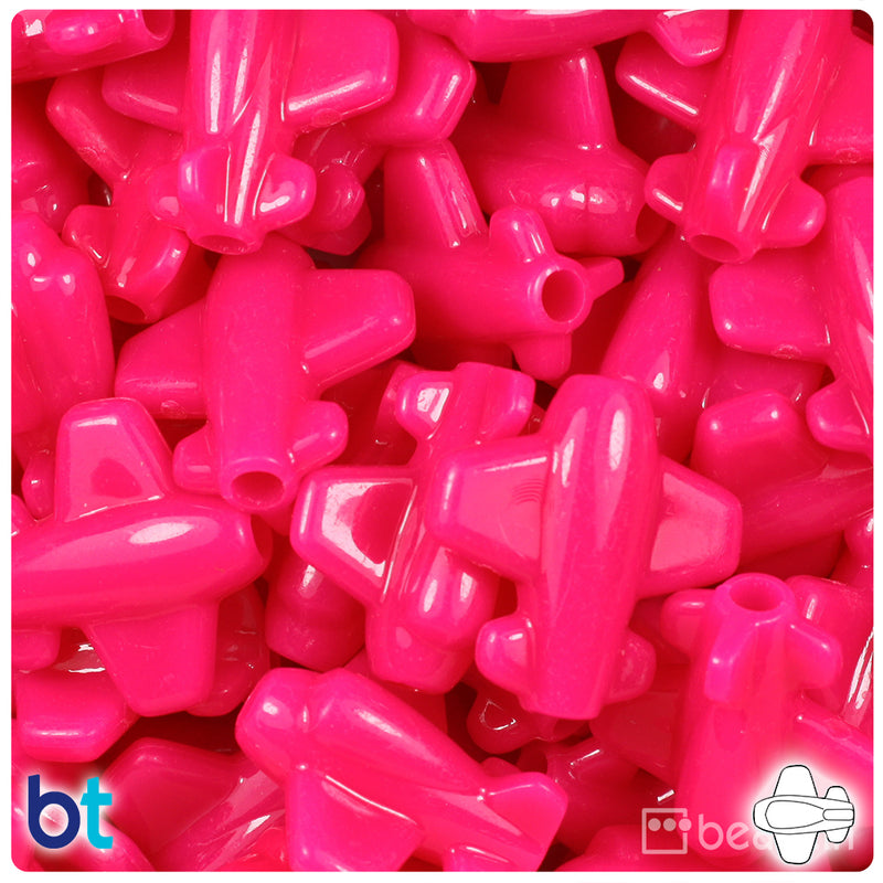 BeadTin Magenta Neon Bright 25mm Airplane Plastic Pony Beads (24pcs)