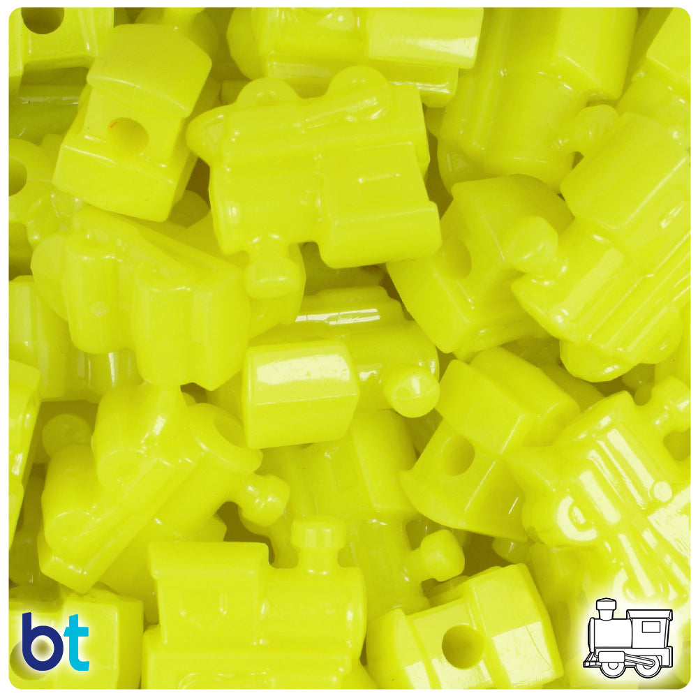 BeadTin Lemon Neon Bright 22mm Train Plastic Pony Beads (24pcs)